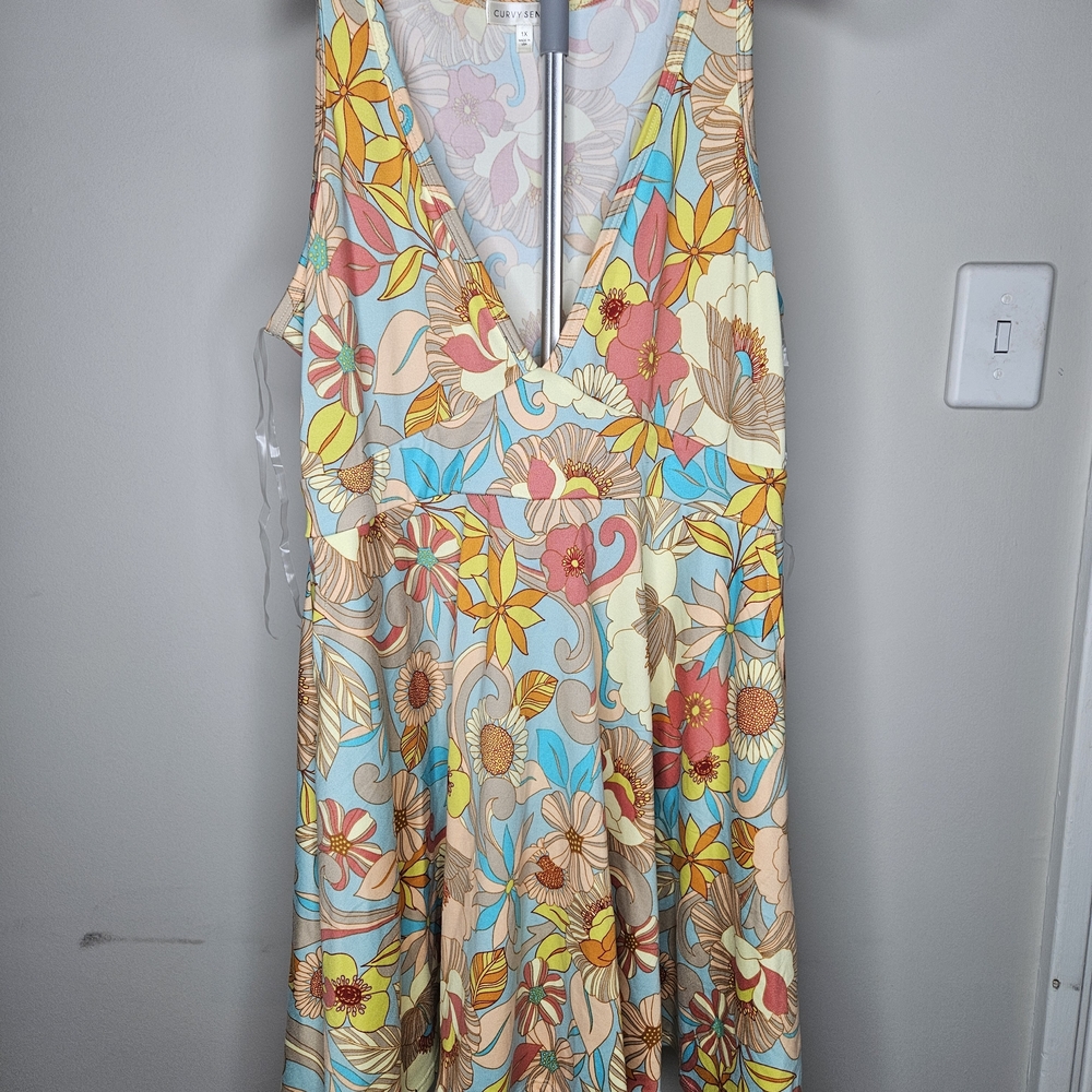 Curvy Sense Plus Size Jeanine Flare Dress Multi Color 1X